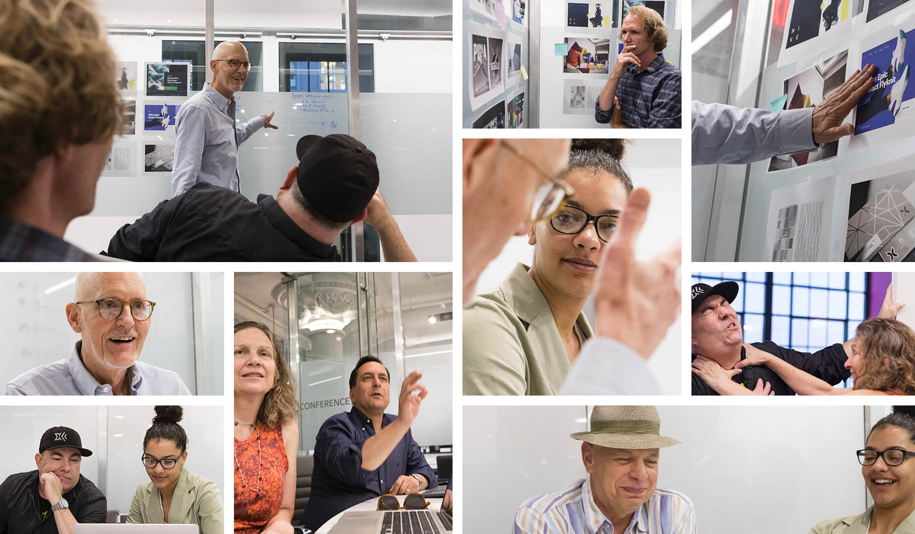 A photo collage of the Xhilarate team creating storyboards